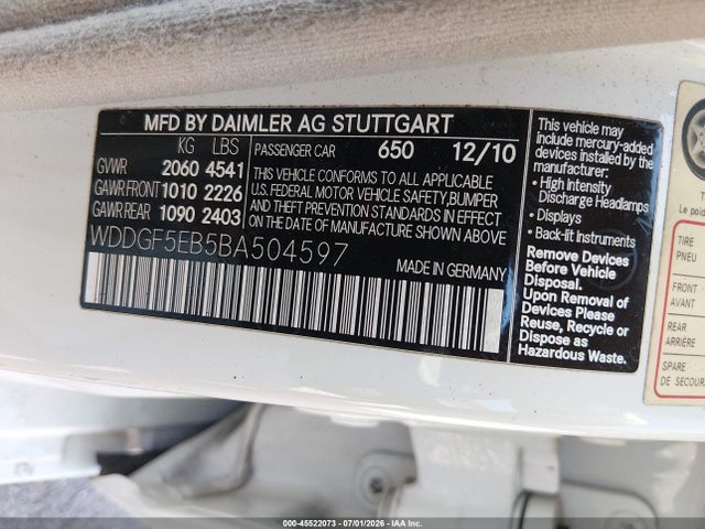 Продажа на аукционе авто 2011 Mercedes-benz C 300 Luxury, vin: WDDGF5EB5BA504597, номер лота: 45522073