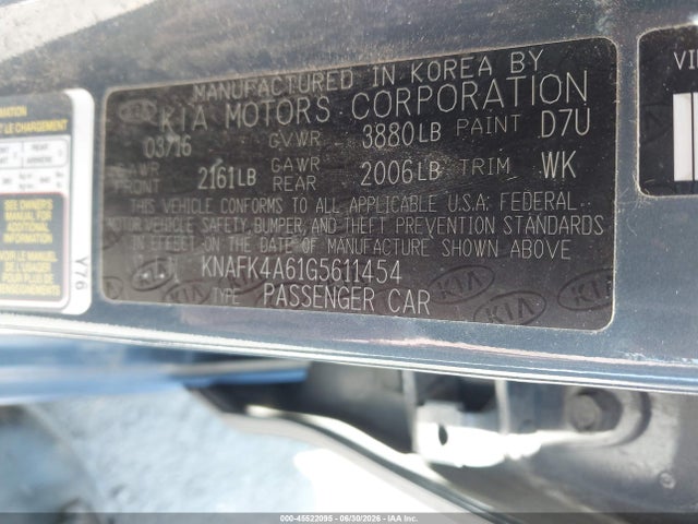 KNAFK4A61G5611454 KIA FORTE LX