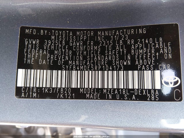 Toyota COROLLA LE 2024 5YFB4MDE5RP104173 Image 9