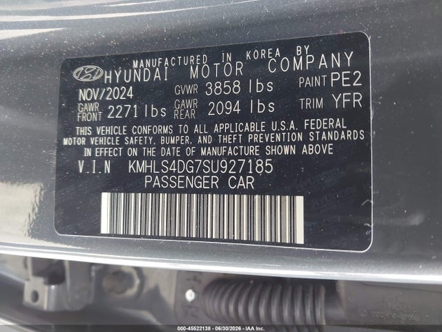 Продаж на аукціоні авто 2025 Hyundai Elantra Sel Convenience, vin: KMHLS4DG7SU927185, номер лоту: 45522138