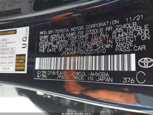 Toyota Prius Prime Xle 2022 JTDKAMFP5N3207510 Image 9