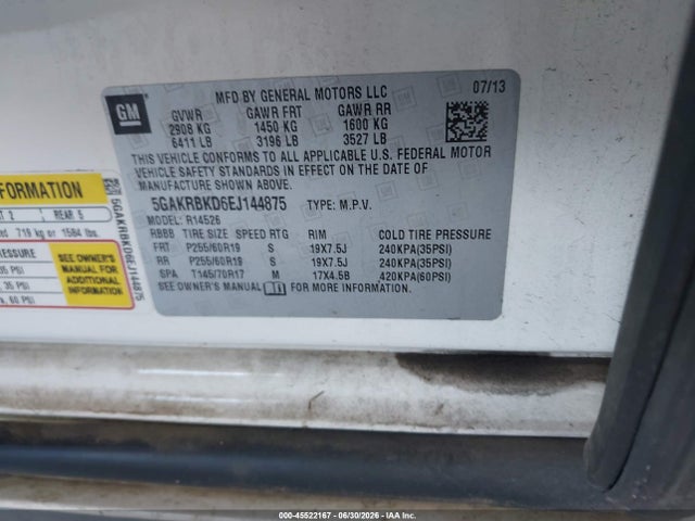 Продаж на аукціоні авто 2014 Buick Enclave Leather, vin: 5GAKRBKD6EJ144875, номер лоту: 45522167
