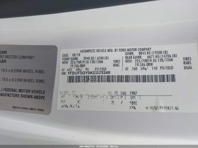 1FDUF5GY0KEG25248 Ford F-550 Chassis Xl/xlt