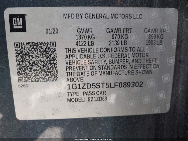 1G1ZD5ST5LF089302 Chevrolet Malibu Fwd Lt