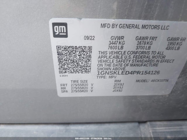 Продаж на аукціоні авто 2023 Chevrolet Tahoe 4wd Commercial Fleet, vin: 1GNSKLED4PR154126, номер лоту: 45522189