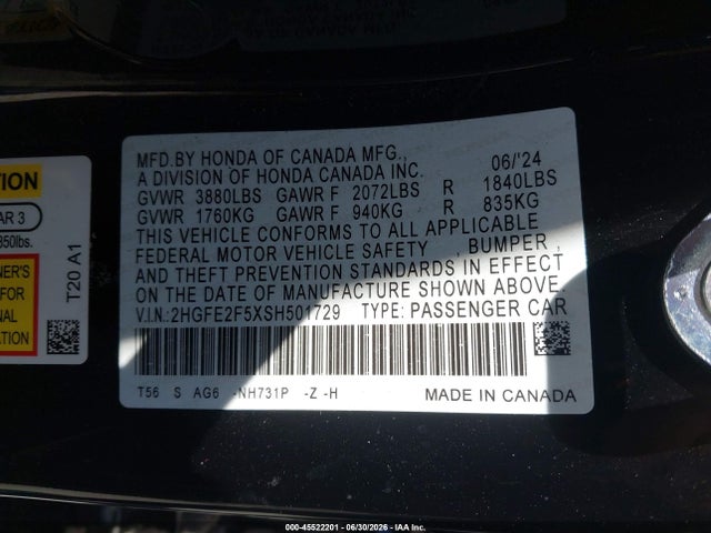 Honda Civic Sport 2025 2HGFE2F5XSH501729 Image 9