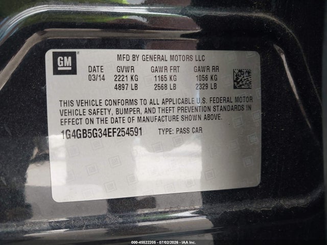 Aukcja sprzedaży 2014 Buick Lacrosse Leather Group, vin: 1G4GB5G34EF254591, numer aukcji: 45522205