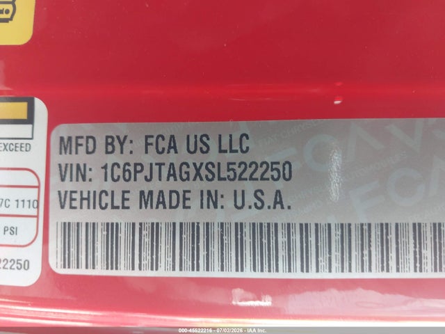 2025 Jeep Gladiator Texas Trail მანქანა იყიდება აუქციონზე, vin: 1C6PJTAGXSL522250, აუქციონის ნომერი: 45522216