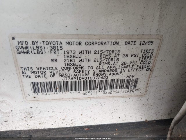 Продаж на аукціоні авто 1996 Toyota Rav4, vin: JT3HP10V0T0072423, номер лоту: 45522244
