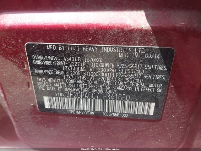 Продаж на аукціоні авто 2014 Subaru Xv Crosstrek 2.0i Limited, vin: JF2GPAGC7EH341650, номер лоту: 45522247