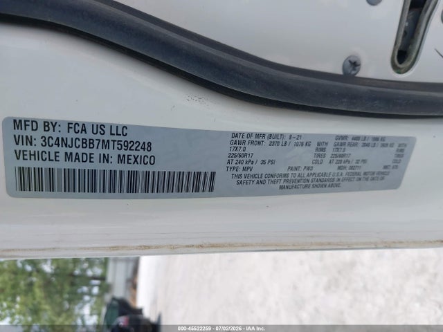 Aukcja sprzedaży 2021 Jeep Compass Latitude Fwd, vin: 3C4NJCBB7MT592248, numer aukcji: 45522259