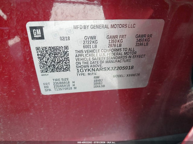 Продажа на аукционе авто 2018 Cadillac Xt5 Standard, vin: 1GYKNARSXJZ205918, номер лота: 45522282