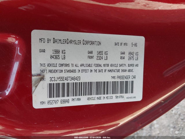 Продажа на аукционе авто 2006 Chrysler Pt Cruiser Touring, vin: 3C3JY55E46T346423, номер лота: 45522289