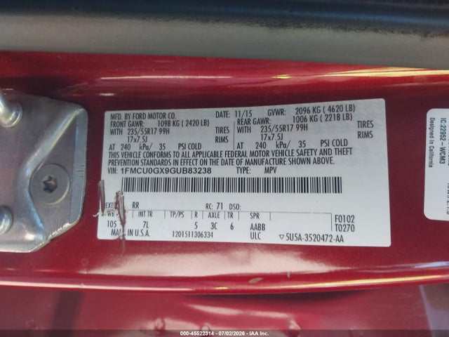 Ford ESCAPE SE 2016 1FMCU0GX9GUB83238 Image 9