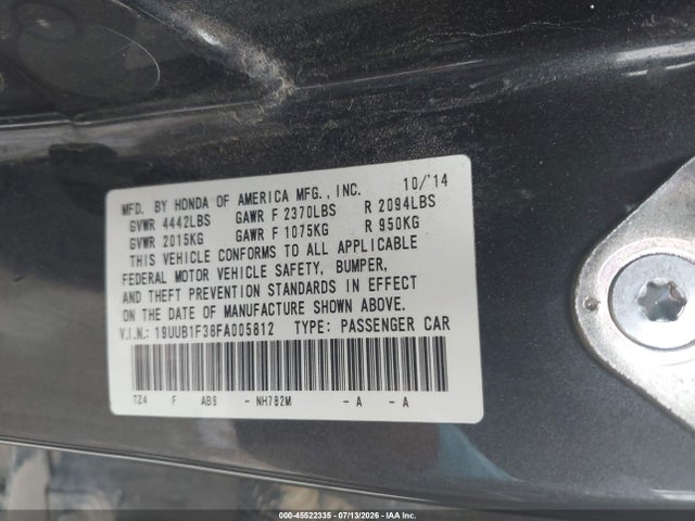 Aukcja sprzedaży 2015 Acura Tlx, vin: 19UUB1F38FA005812, numer aukcji: 45522335