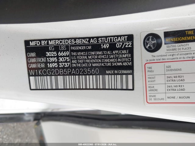 Продажа на аукционе авто 2023 Mercedes-benz Eqs 450+, vin: W1KCG2DB5PA023560, номер лота: 45522365