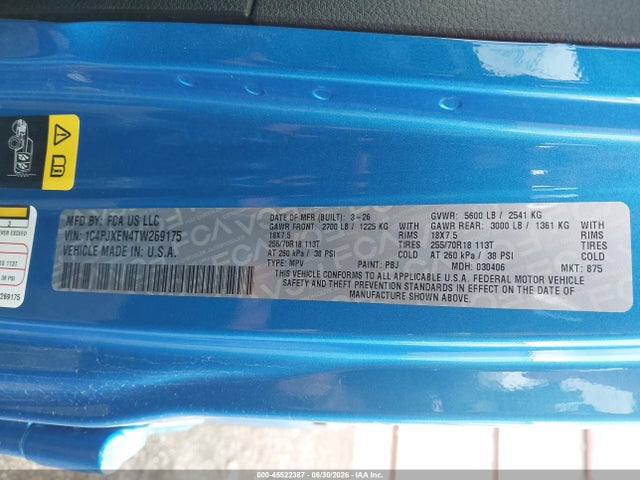 Продаж на аукціоні авто 2026 Jeep Wrangler Sahara 4x4, vin: 1C4PJXEN4TW269175, номер лоту: 45522387