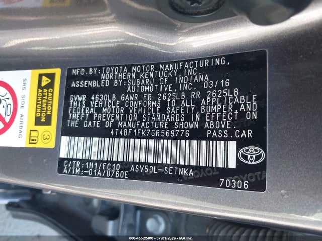 Toyota CAMRY LE 2016 4T4BF1FK7GR569776 Image 9