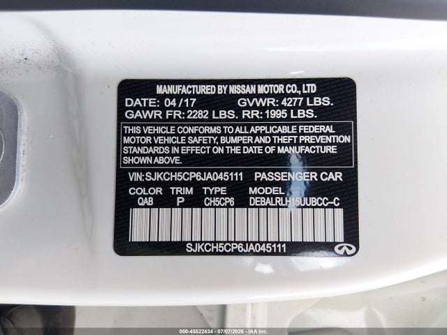 2018 Infiniti Qx30 Premium მანქანა იყიდება აუქციონზე, vin: SJKCH5CP6JA045111, აუქციონის ნომერი: 45522434