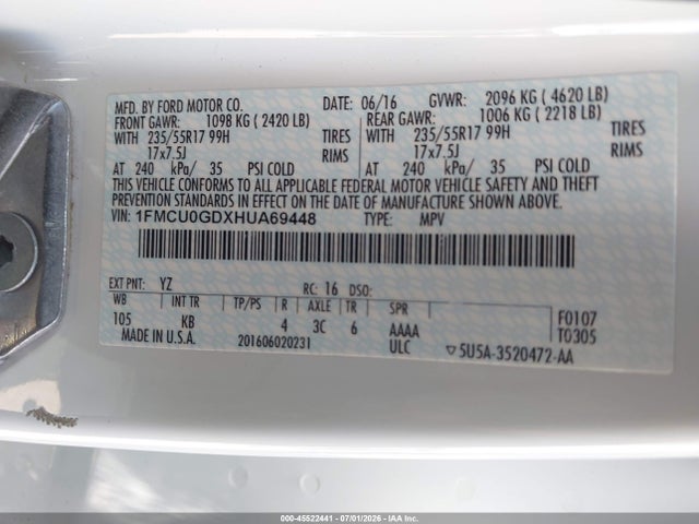 Ford ESCAPE SE 2017 1FMCU0GDXHUA69448 Image 9