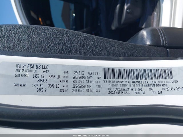 45522442 :رقم المزاد ، 1C4RDJDG9JC115611 vin ، 2018 Dodge Durango Gt Awd مزاد بيع