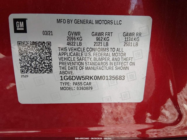 Продажа на аукционе авто 2021 Cadillac Ct5 Luxury, vin: 1G6DW5RK0M0135683, номер лота: 45522462