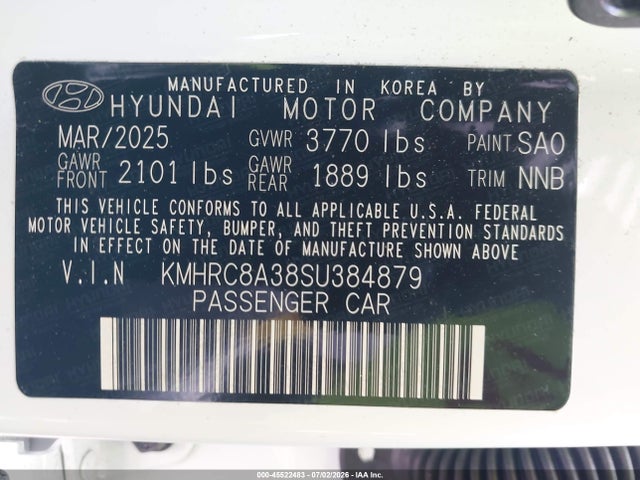 2025 Hyundai Venue Limited მანქანა იყიდება აუქციონზე, vin: KMHRC8A38SU384879, აუქციონის ნომერი: 45522483