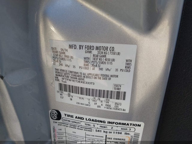 Ford F-150 Fx4 2014 1FTFW1ET3EKE33373 Image 9