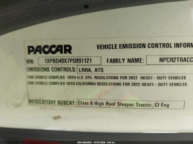 2023 Peterbilt 579 მანქანა იყიდება აუქციონზე, vin: 1XPBD49X7PD891121, აუქციონის ნომერი: 45522507