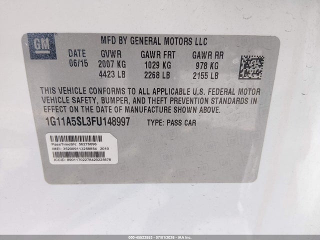 Chevrolet Malibu 1fl 2015 1G11A5SL3FU148997 Image 9