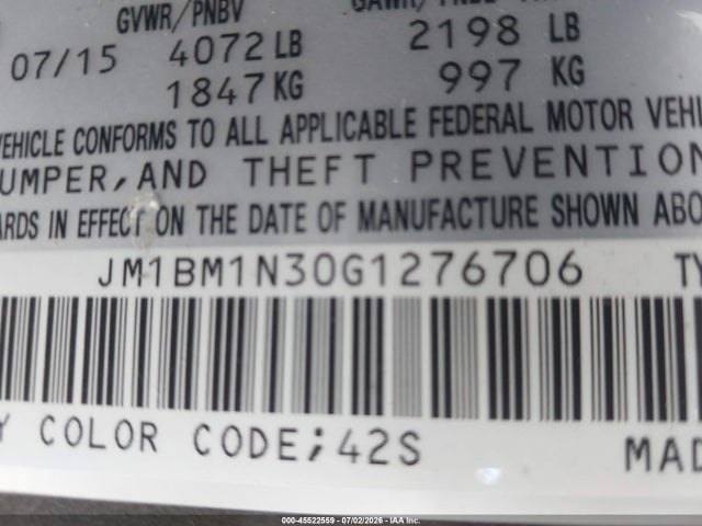 Продаж на аукціоні авто 2016 Mazda Mazda3 S Grand Touring, vin: JM1BM1N30G1276706, номер лоту: 45522559