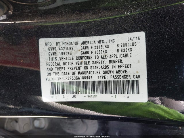 1HGCR2F53GA186947 Honda Accord Sport