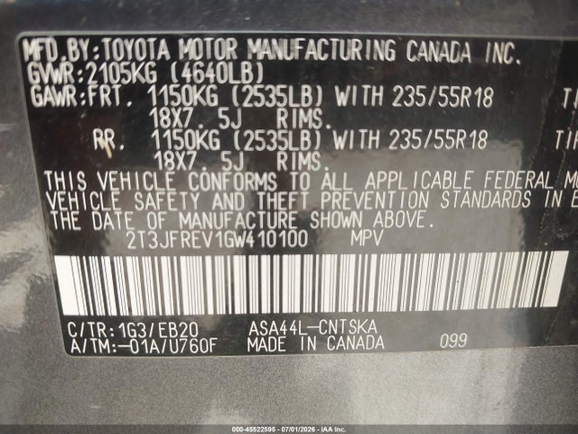 Auction sale of the 2016 Toyota Rav4 Se, vin: 2T3JFREV1GW410100, lot number: 45522595