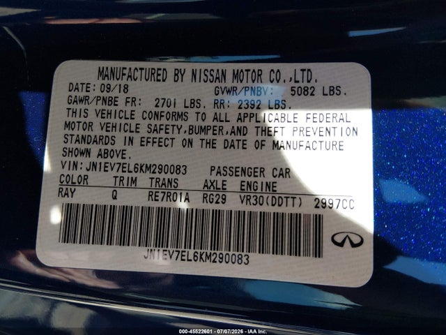 Продаж на аукціоні авто 2019 Infiniti Q60 3.0t Luxe, vin: JN1EV7EL6KM290083, номер лоту: 45522601