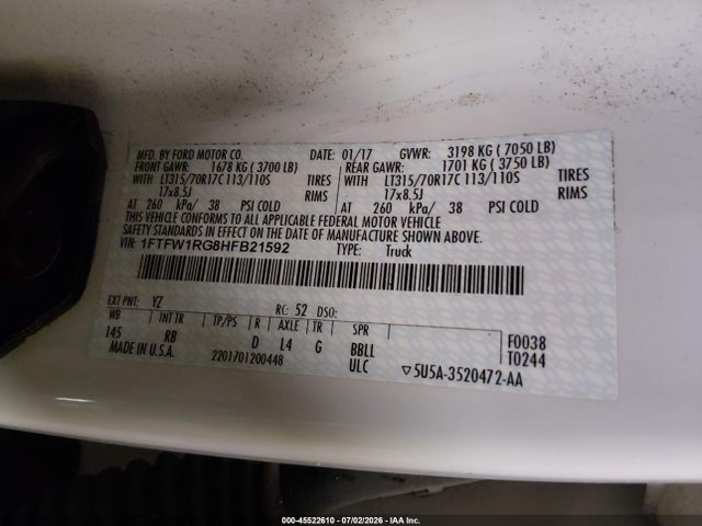 Ford F-150 2017 1FTFW1RG8HFB21592 Image 9