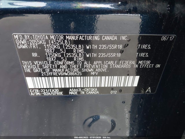 2T3YFREV6HW386425 Toyota Rav4 Platinum