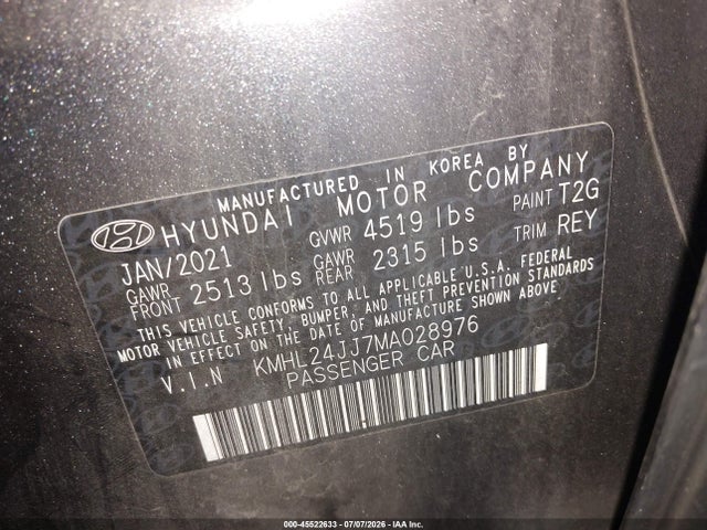 KMHL24JJ7MA028976 Hyundai Sonata Blue