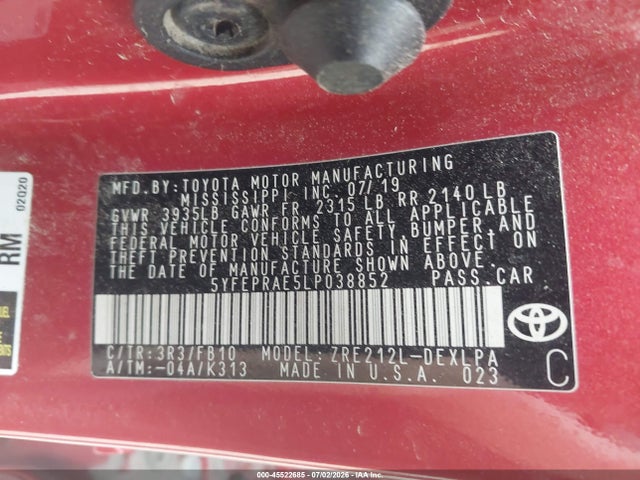 Toyota COROLLA LE 2020 5YFEPRAE5LP038852 Image 9