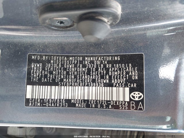 Toyota Corolla Le Eco Plus 2015 5YFBPRHE8FP199936 Image 9