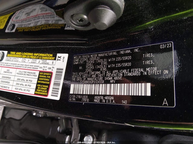 5TDXBRCH3PS124558 Toyota Highlander Hybrid Limited