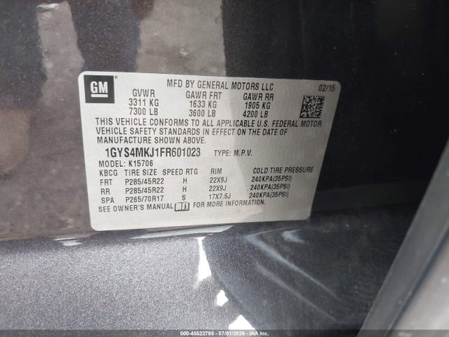 45522785 :رقم المزاد ، 1GYS4MKJ1FR601023 vin ، 2015 Cadillac Escalade Luxury مزاد بيع