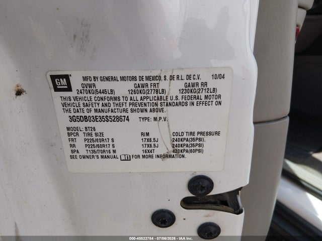 Aukcja sprzedaży 2005 Buick Rendezvous Cx, vin: 3G5DB03E35S528674, numer aukcji: 45522784