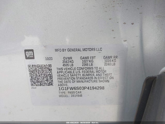 Aukcja sprzedaży 2023 Chevrolet Bolt Ev Fwd 1lt, vin: 1G1FW6S03P4194298, numer aukcji: 45522828