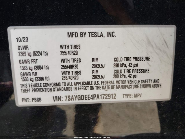 Aukcja sprzedaży 2023 Tesla Model Y Awd/long Range Dual Motor All-wheel Drive, vin: 7SAYGDEE4PA172912, numer aukcji: 45522845