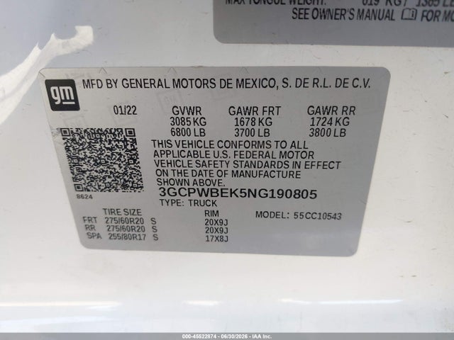 3GCPWBEK5NG190805 Chevrolet Silverado 1500 Ltd 2wd Short Bed Custom