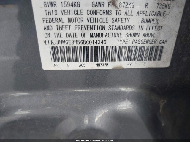 Продаж на аукціоні авто 2011 Honda Fit Sport, vin: JHMGE8H56BC014340, номер лоту: 45522882