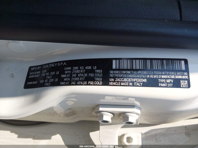 Продаж на аукціоні авто 2017 Jeep Renegade Deserthawk, vin: ZACCJBCB7HPE92048, номер лоту: 45522886
