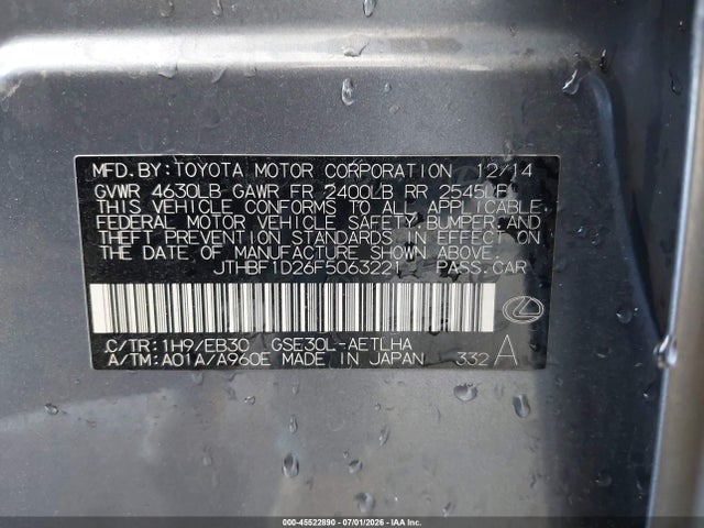 Lexus IS 250 2015 JTHBF1D26F5063221 Image 9
