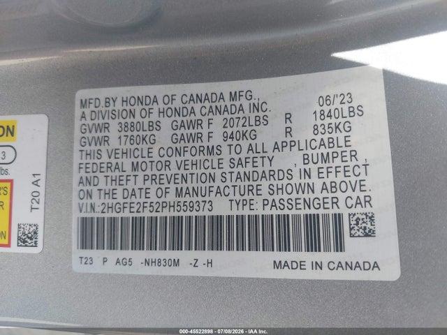 Honda Civic Sport 2023 2HGFE2F52PH559373 Image 9
