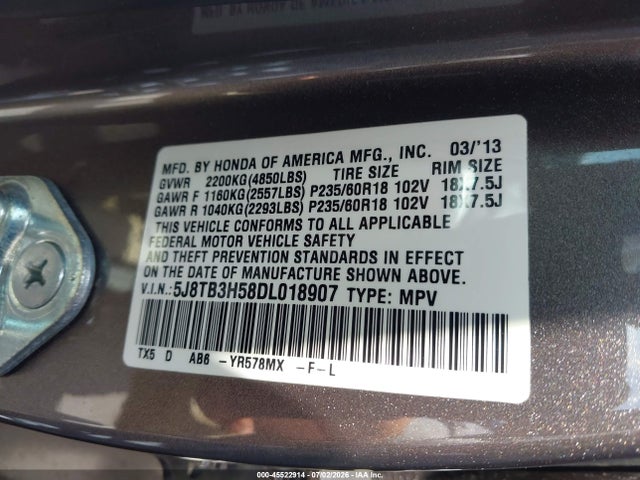 Продажа на аукционе авто 2013 Acura Rdx, vin: 5J8TB3H58DL018907, номер лота: 45522914